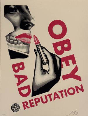 an image of a poster with a woman putting lipstick on her lips