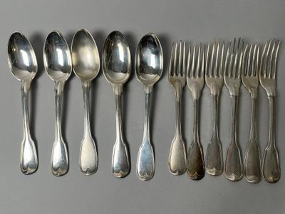 Ensemble de 5 couverts en argent du modèle double filets. - Photo 1