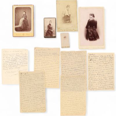 plusieurs vieilles photos de femmes et des lettres sur un fond blanc