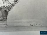 a drawing of a ship in the water on the water