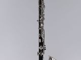 une photo en noir et blanc d'un saxophone sur fond gris