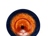 an image of a blue and orange plate with a hole in it