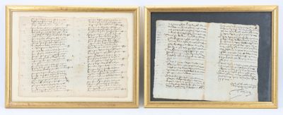 deux manuscrits encadrés, dont l'un a été rédigé par un homme