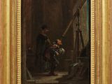 une image représentant un tableau où l'on voit un homme et une femme assis sur un escalier