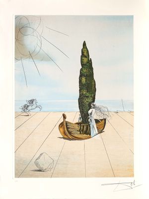 un tableau représentant une femme assise dans un bateau sur la plage