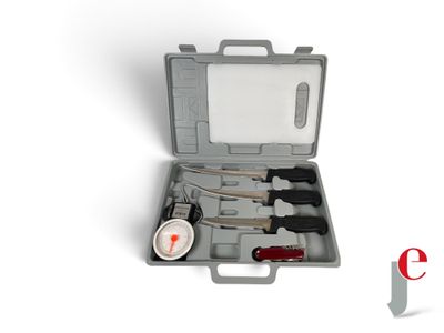 a box with tools in it on a white surface