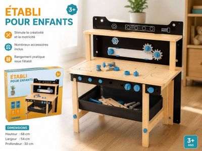 une photo d'un établi en bois sur lequel sont posés des outils