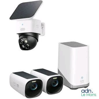 two cameras are shown with a solar panel on top of them