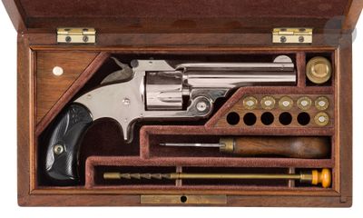 gun in a wooden case on a white background with a white background