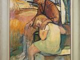 an image of a painting of a man and a woman sitting on a bench
