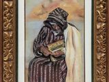 une peinture à l'huile représentant une femme en train de lire un livre, dans un cadre doré