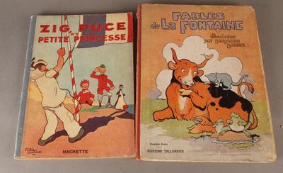 lot de deux livres pour enfants d'époque : « Fables de Fontainesse » et « Fables de Fontainesse »