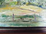 a painting on the wall of a room with a picture on it