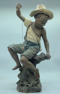 CHERC. Edition Goldscheider. "Le jeune pêcheur" Sujet en ter…