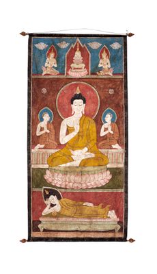 an image of a painting of a buddha sitting on a lotus