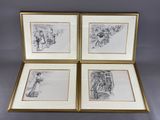 un ensemble de quatre dessins encadrés représentant des femmes et des hommes