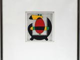 a framed picture of a bird with a red, yellow, and black beak