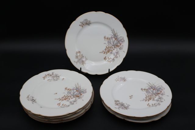 8 assiettes à dessert en porcelaine filet or