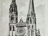un dessin représentant une cathédrale surmontée d'une horloge