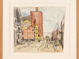 une image représentant une aquarelle illustrant une scène de rue avec une calèche