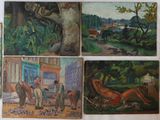 de nombreux tableaux accrochés aux murs de cette pièce
