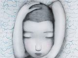 une image représentant le dessin d'une femme qui se tient la tête entre les mains