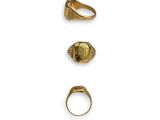 three gold rings and a ring with a lion head on it