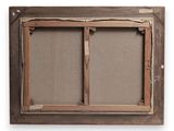 an old picture frame with two open doors on a white background
