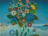une image représentant une peinture de fleurs sur un mur de briques