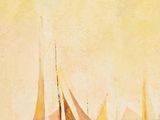 a painting of a sailboat in the water with other boats in the background