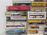 a lot of toy trucks and buses on display