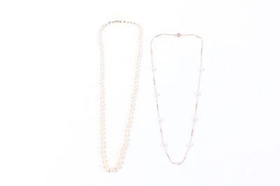 two necklaces on a white surface with a white background