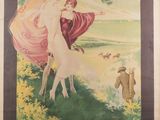 une vieille affiche française représentant une femme et un cheval dans un champ
