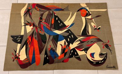 un tapis sur lequel est représentée une peinture, posé au sol