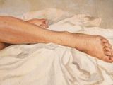 a painting of a painting of a person laying on a bed
