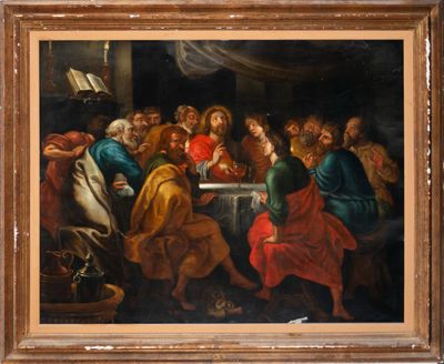 an oil painting of a group of people sitting around a table
