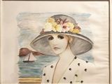 a painting of a woman wearing a hat with flowers on it