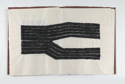 un livre ouvert sur lequel figure un dessin en noir et blanc