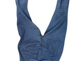 jean pant in blue denim with black leather trims
