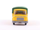 a yellow truck with a green roof on a white background