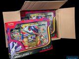 the box is open to show the contents of a pokemon card game