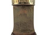 a gold vase with a horse on it on a white background