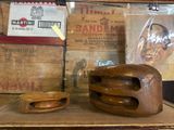 a stack of wooden bowls on a table in a store