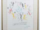 framed drawing of a group of people running in a circle