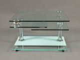 a glass coffee table with a glass shelf on it