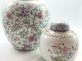 deux vases posés l'un à côté de l'autre sur une surface blanche