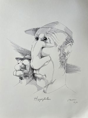 dessin représentant un homme portant un chapeau sur la tête