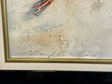 a picture of a painting of a red and white dragonfly