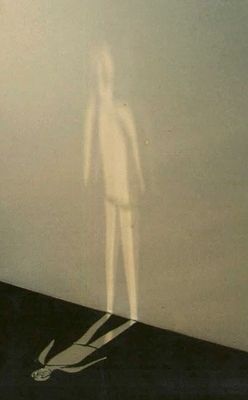 shadow of a person on a wall with a shadow of a person on the ground