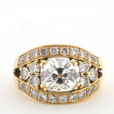 Bague en or jaune 18 carats sertie d'un diamant taille coussin de +/-  - Photo 1